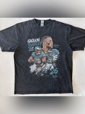 Freelect Saquon Barkley Acid Wash Graphic T Shirt Men’s L Black